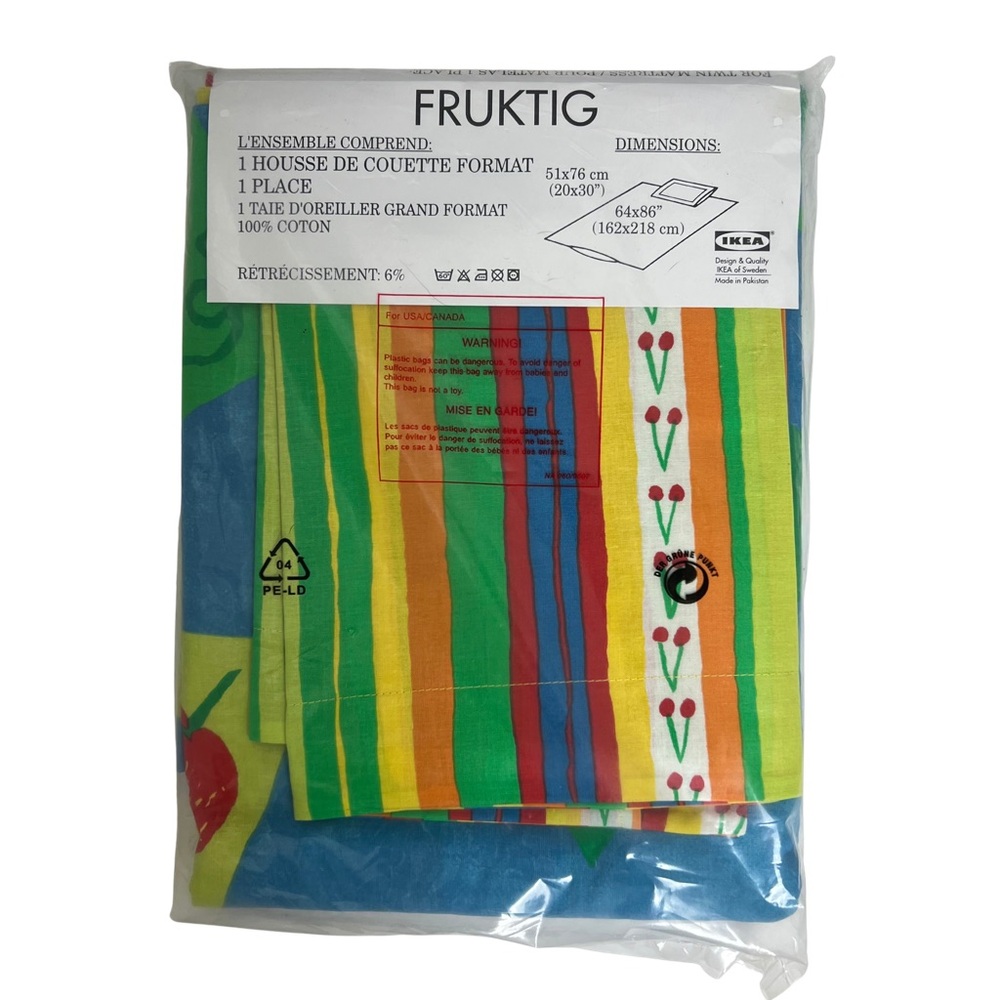Vintage IKEA Deadstock NWT Twin Size Duvet Cover & Standard Pillow Case Fruktig - Picture 4 of 5